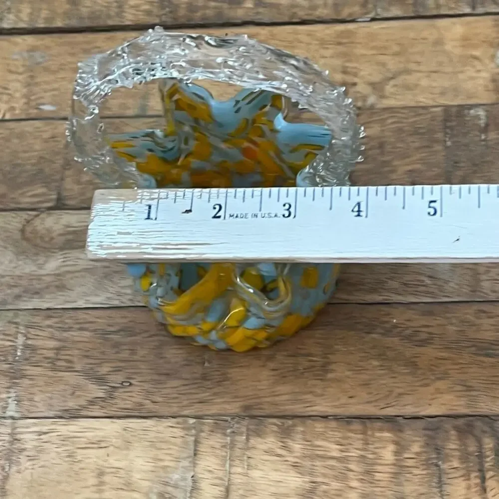 Czech Spatter Glass Ruffled Basket with Thorn Tree Branch Handle